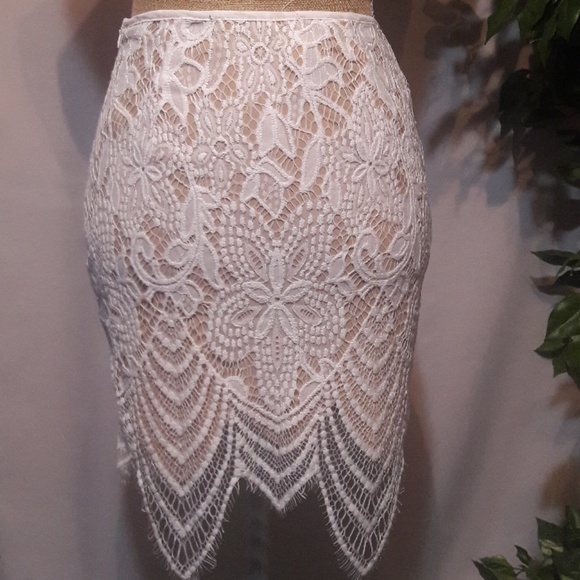 Signature8 Dresses & Skirts - White lace mini skirt  S  w nude lining